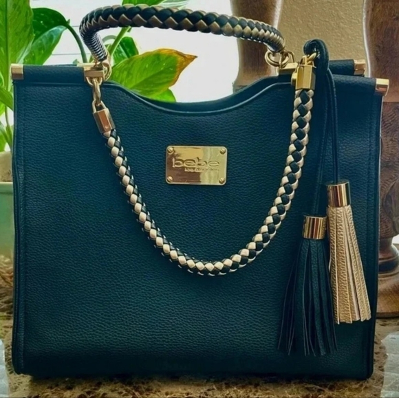 Bebe Black Bag with Golden Accents New Mint Condition - Picture 1 of 6